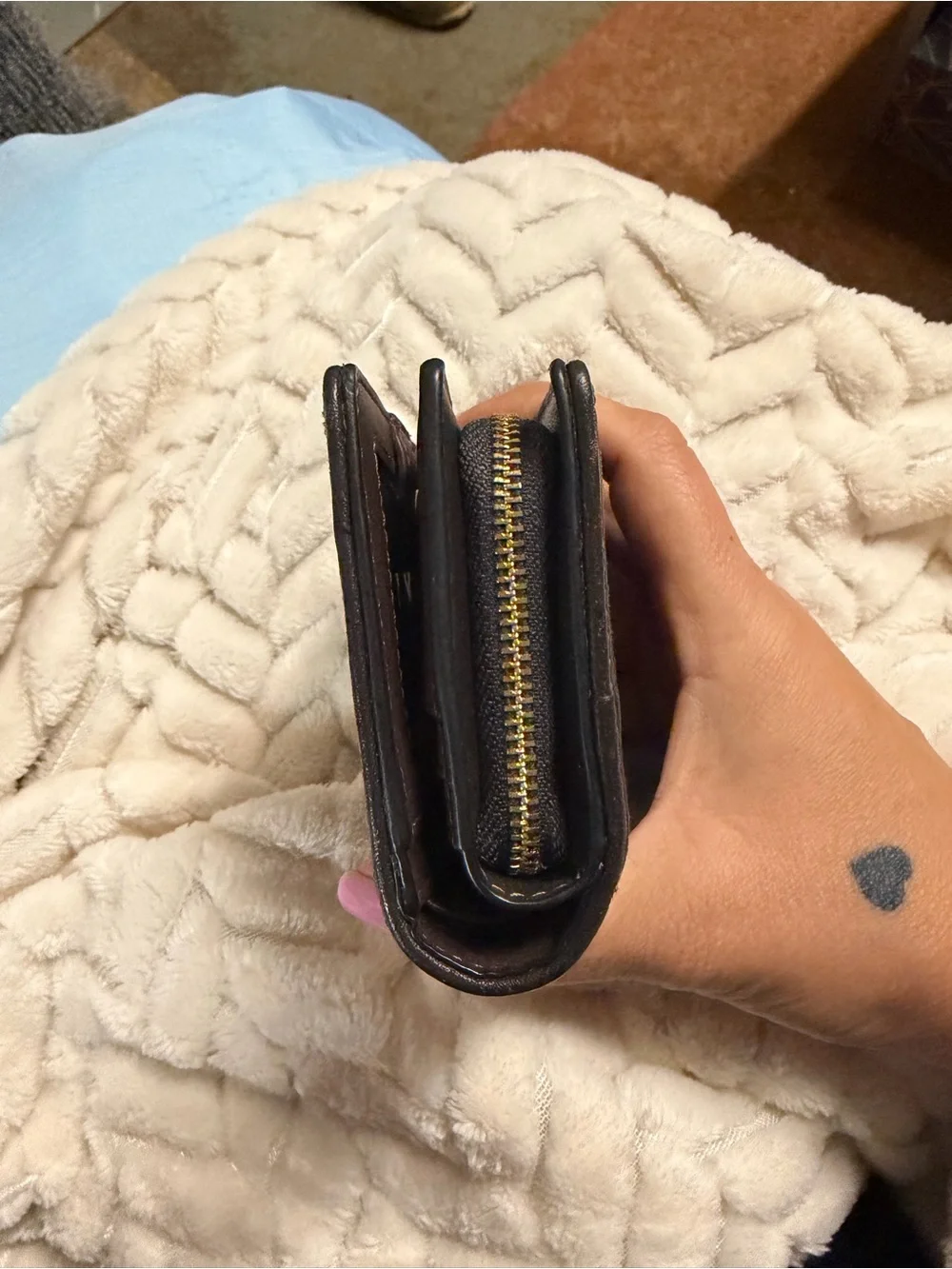 Coach Brown and Black Signature Small Wallet with Gold Hardware